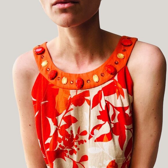 Jessica Howard Vintage Linen Blend Floral Dress Size 12 Fits Small/Med High Neck - Picture 7 of 8